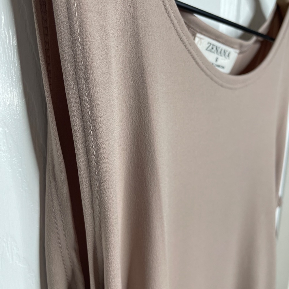 Tan Colored Ruching Tank Top, Zenana, - Picture 2 of 5